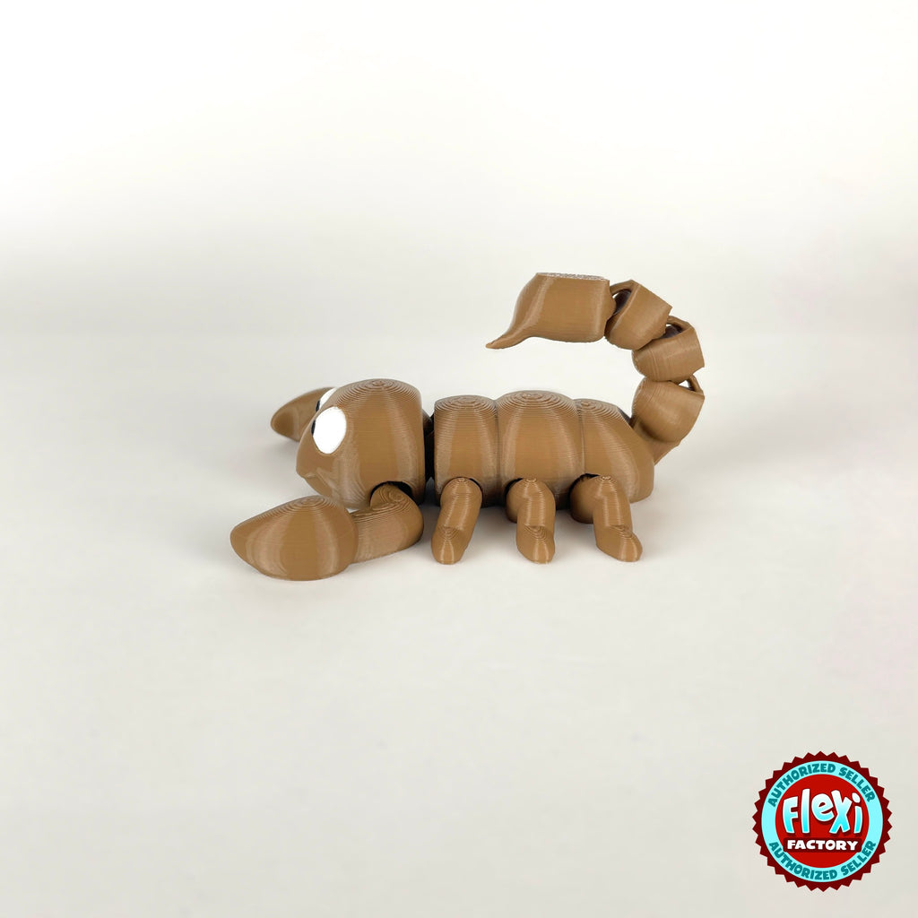 Cute scorpion keychain, 3D printed by RU3D – tan side view facing left. Black, also in tan brown.
