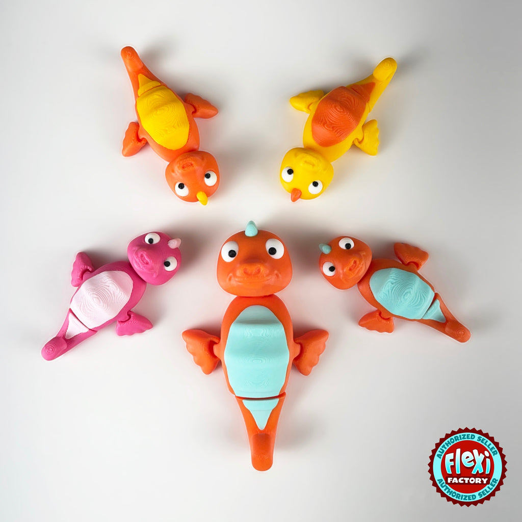 Cute seahorse keychain, 3D printed by RU3D – group of colourful seahorses. Orange with mint belly, also pink and yellow.