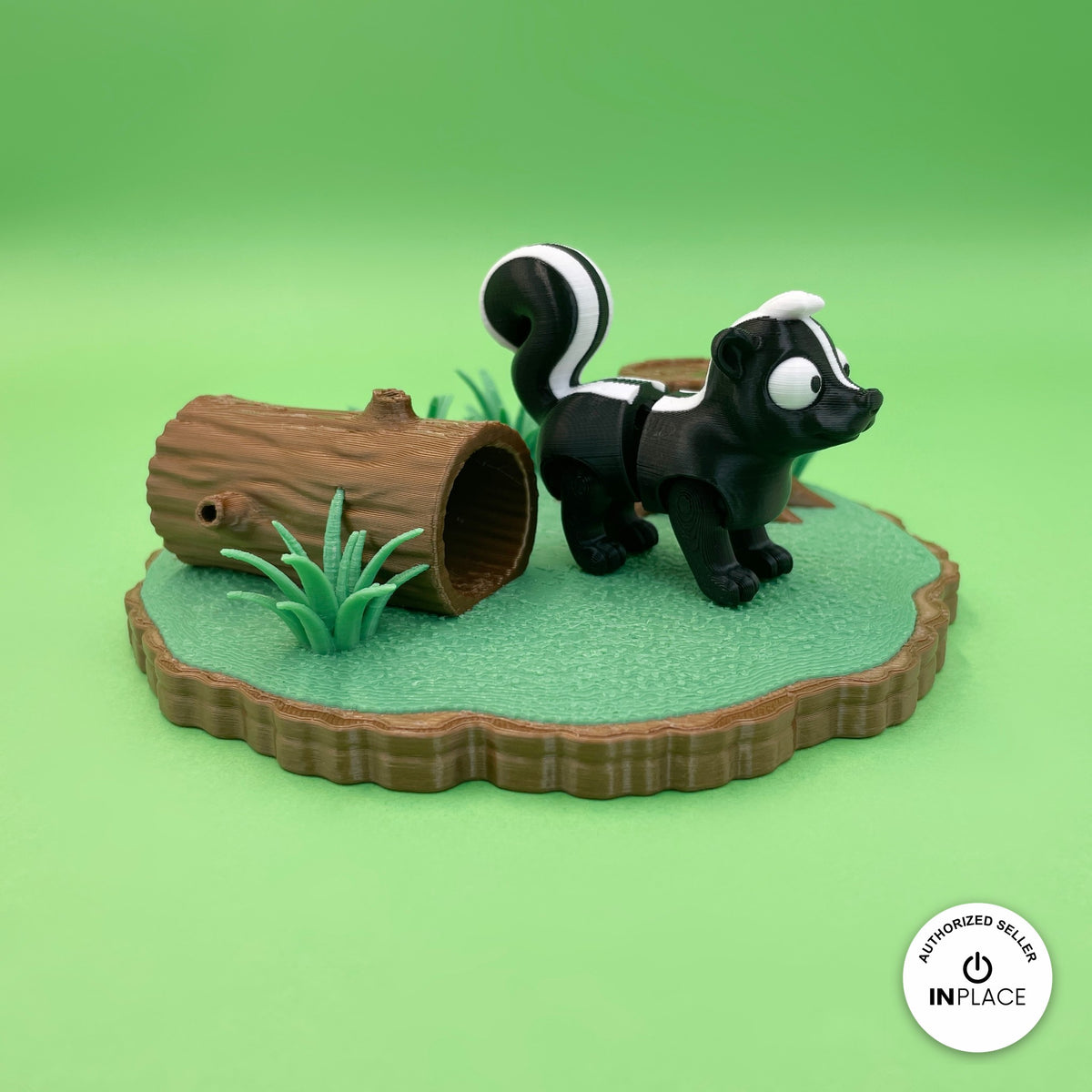 3D printed woodland clearing platform by RU3D, shown with the Skunk keychain