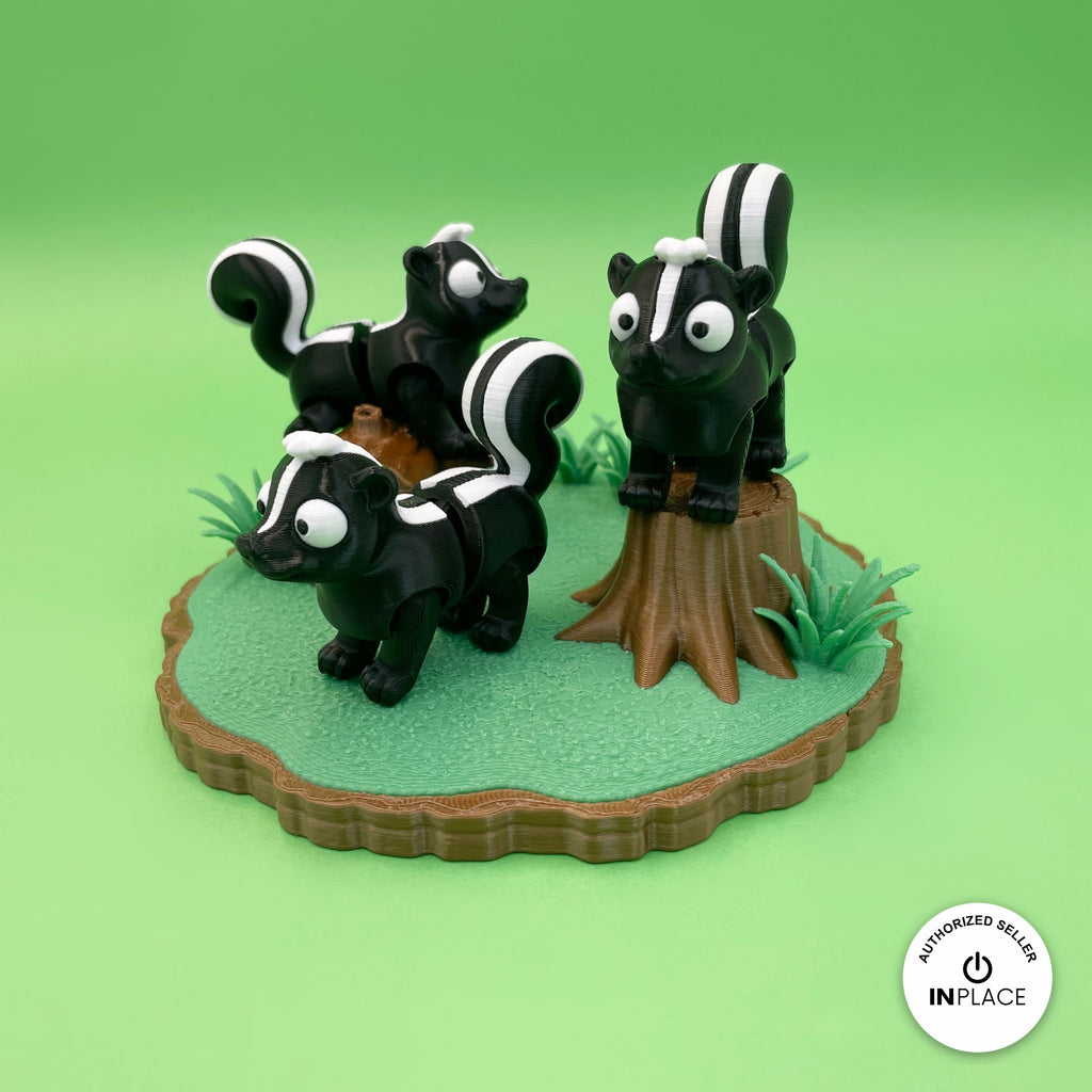 3D printed woodland clearing platform by RU3D, shown with the Skunk keychain