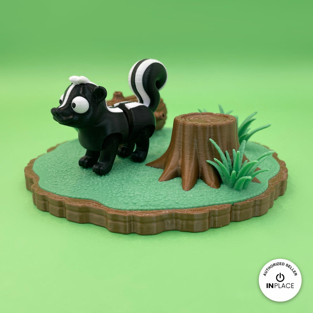 3D printed woodland clearing platform by RU3D, shown with the Skunk keychain