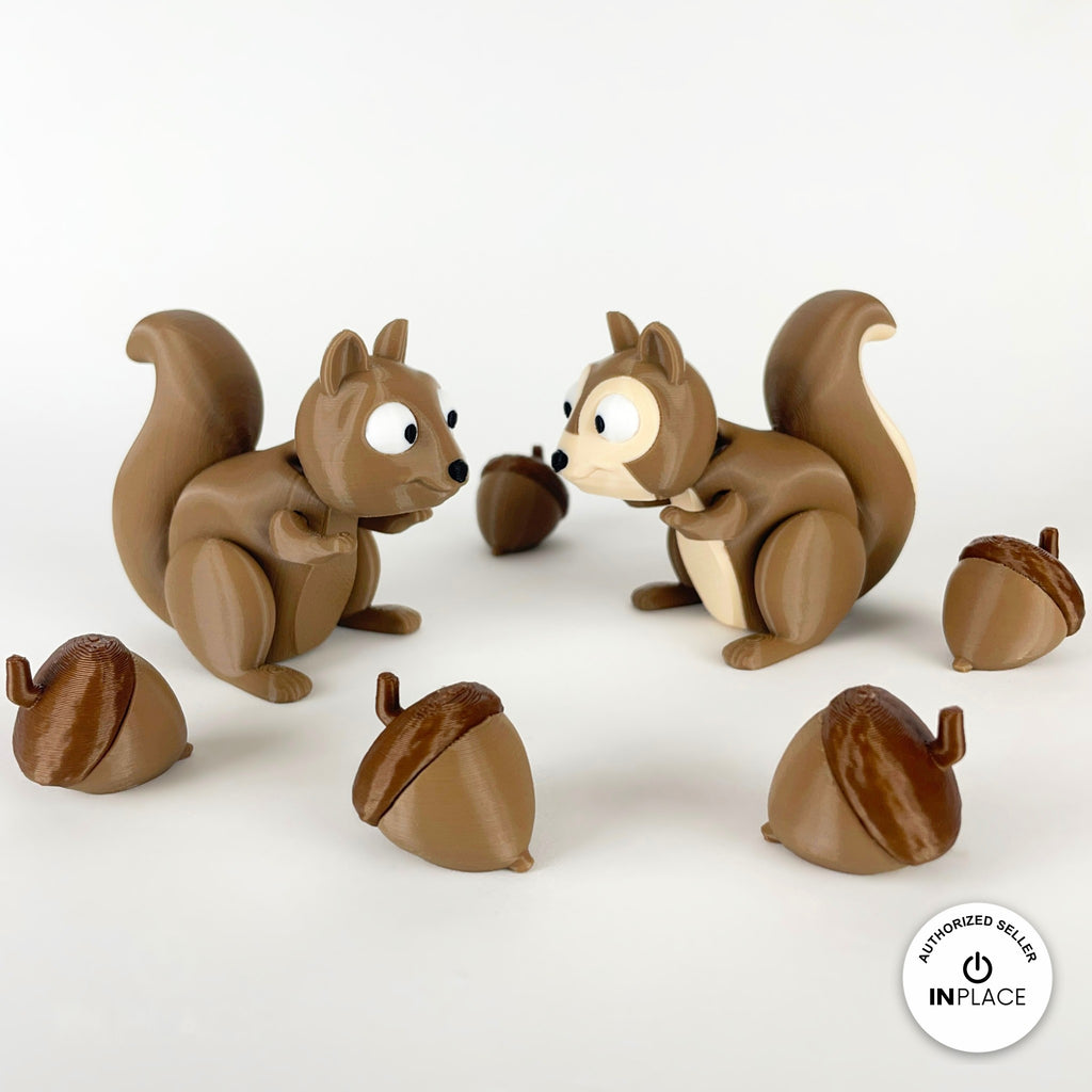 3D printed acorn accessory by RU3D, shown with the Squirrel keychain