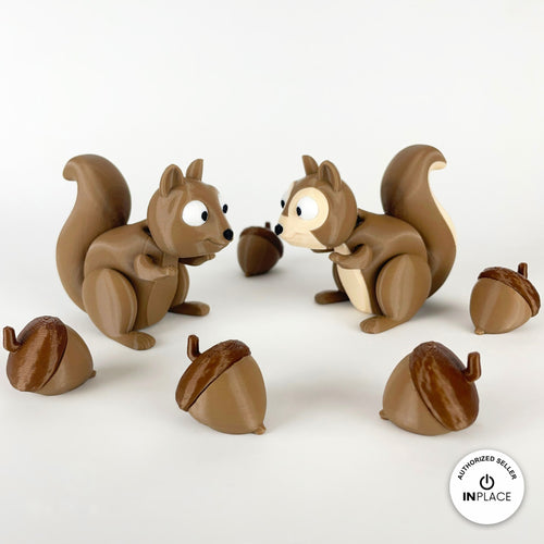 3D printed acorn accessory by RU3D, shown with the Squirrel keychain