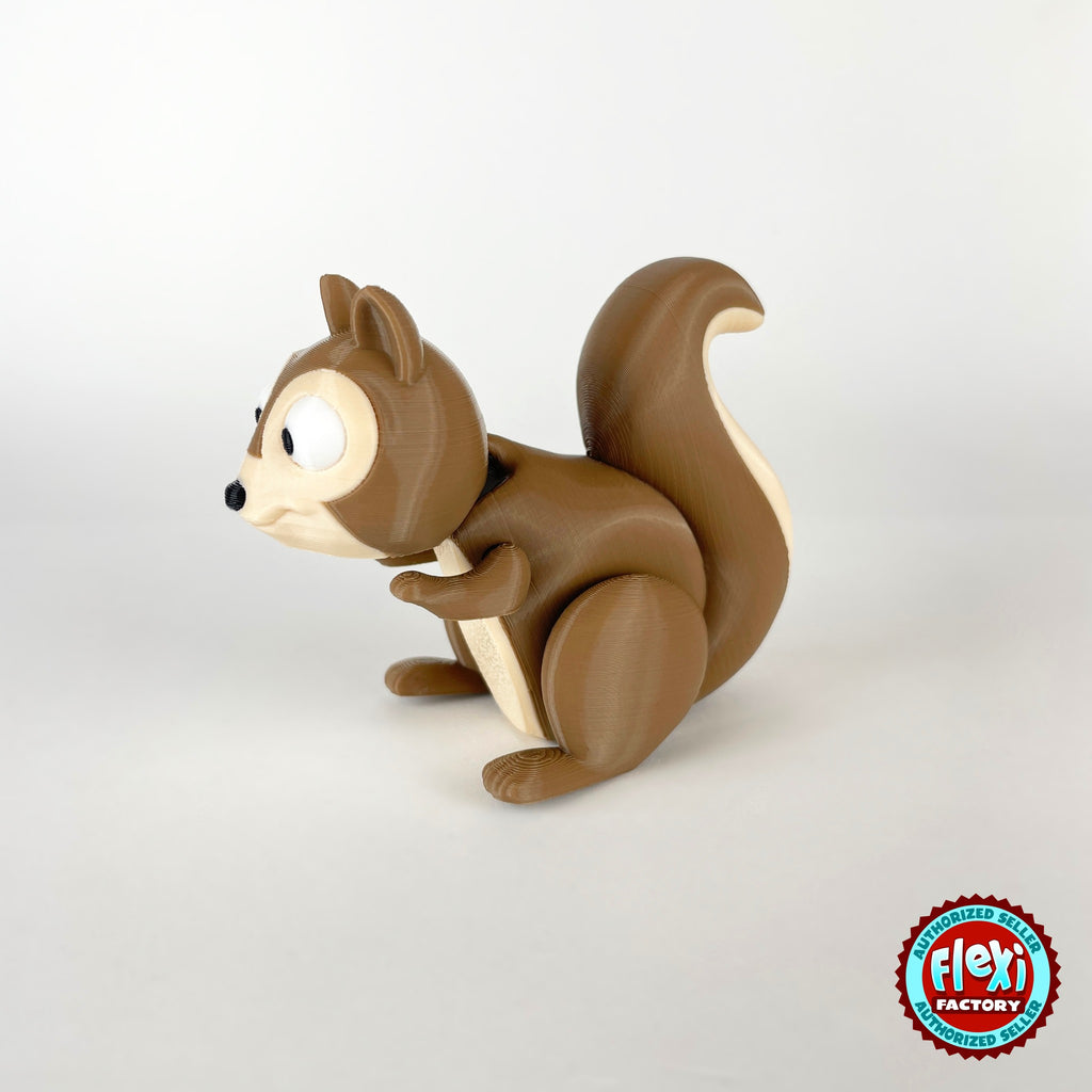 Cute squirrel keychain, 3D printed by RU3D – three quarter view facing left. Brown with cream belly and acorns.