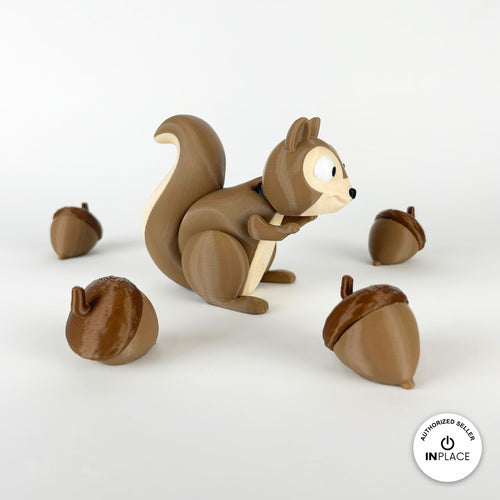 3D printed acorn accessory by RU3D, shown with the Squirrel keychain