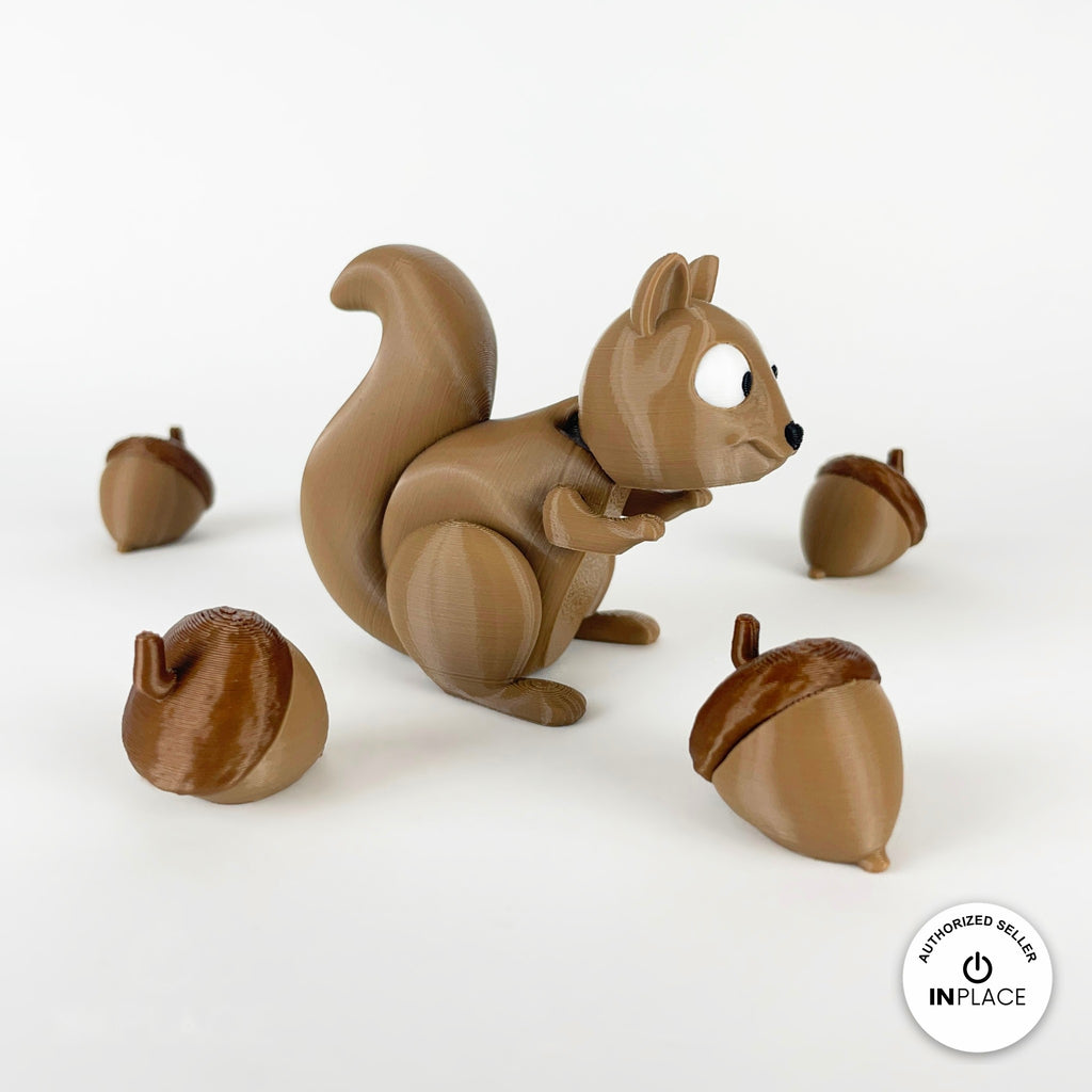3D printed acorn accessory by RU3D, shown with the Squirrel keychain