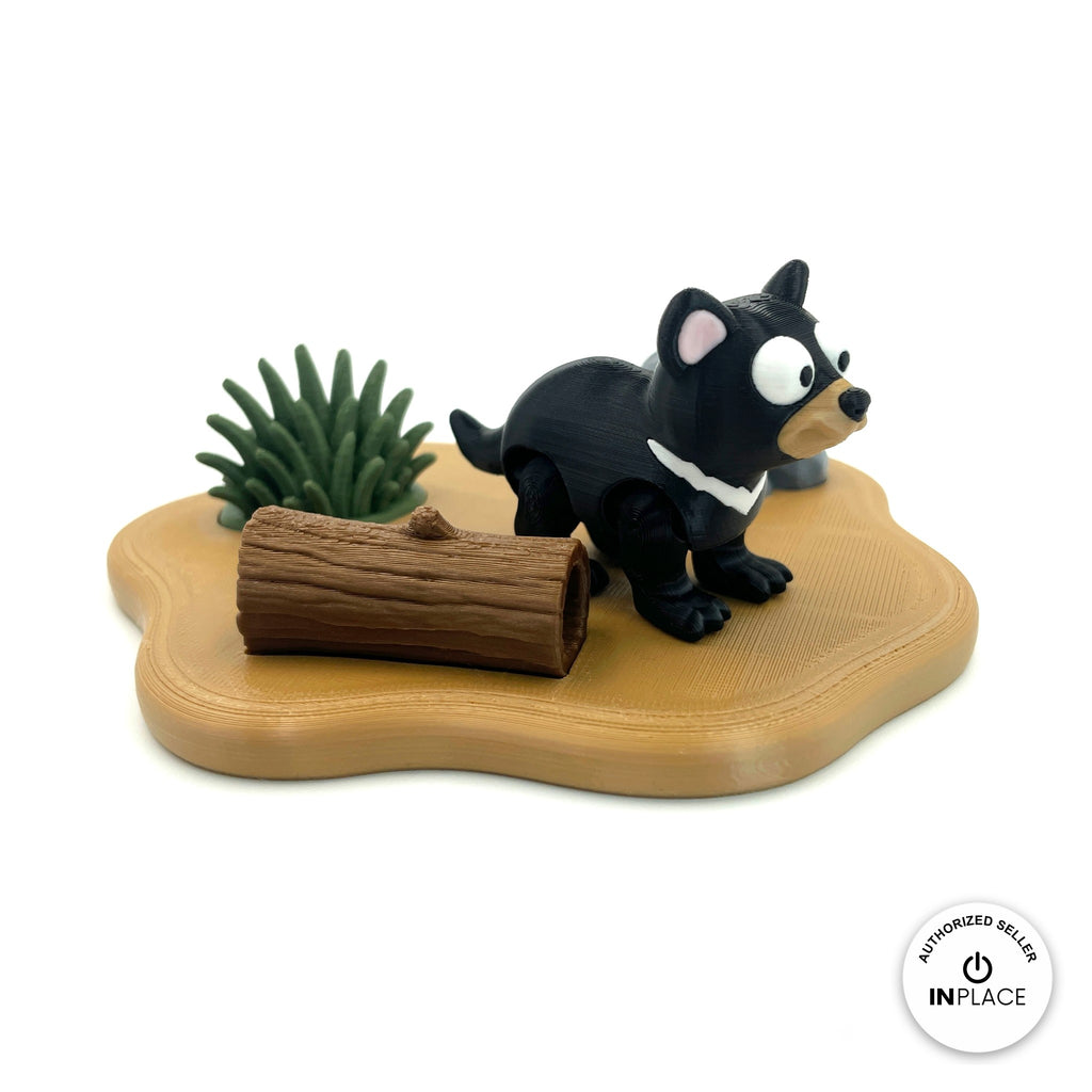 3D printed outback habitat platform by RU3D, shown with the Tasmanian Devil keychain