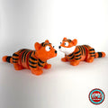 Cute tiger keychain, 3D printed by RU3D – pair of tigers. Orange with black stripes.