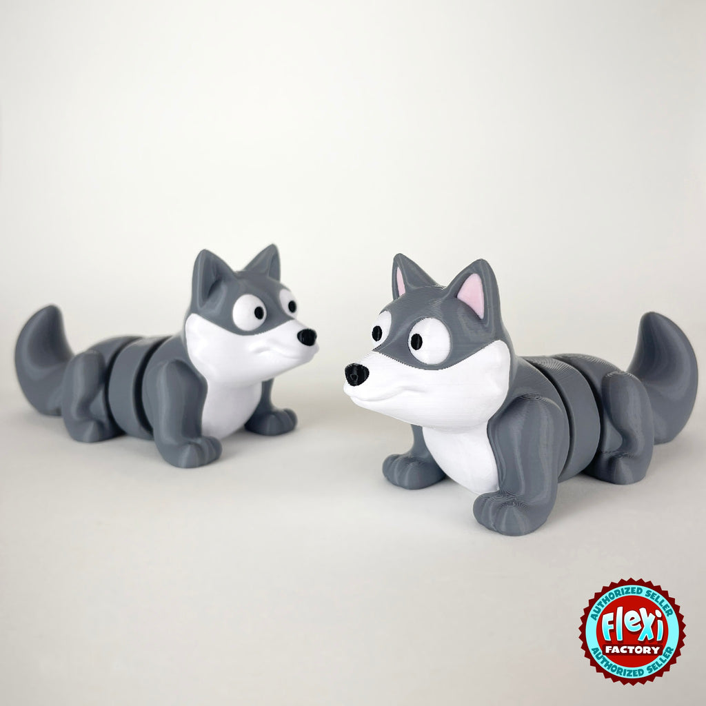Cute wolf keychain, 3D printed by RU3D – pair of wolves. Grey with white face.