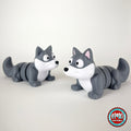 Cute wolf keychain, 3D printed by RU3D – pair of wolves. Grey with white face.