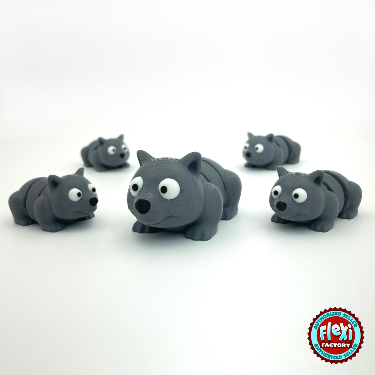 Cute wombat keychain, 3D printed by RU3D – group of wombats. Charcoal grey.