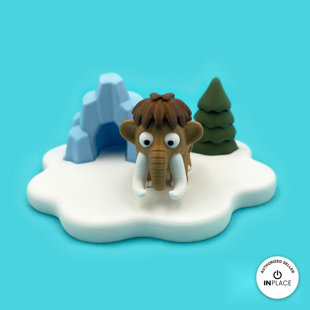 3D printed ice age platform by RU3D, shown with the Woolly Mammoth keychain