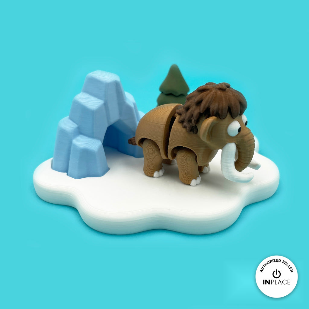 3D printed ice age platform by RU3D, shown with the Woolly Mammoth keychain
