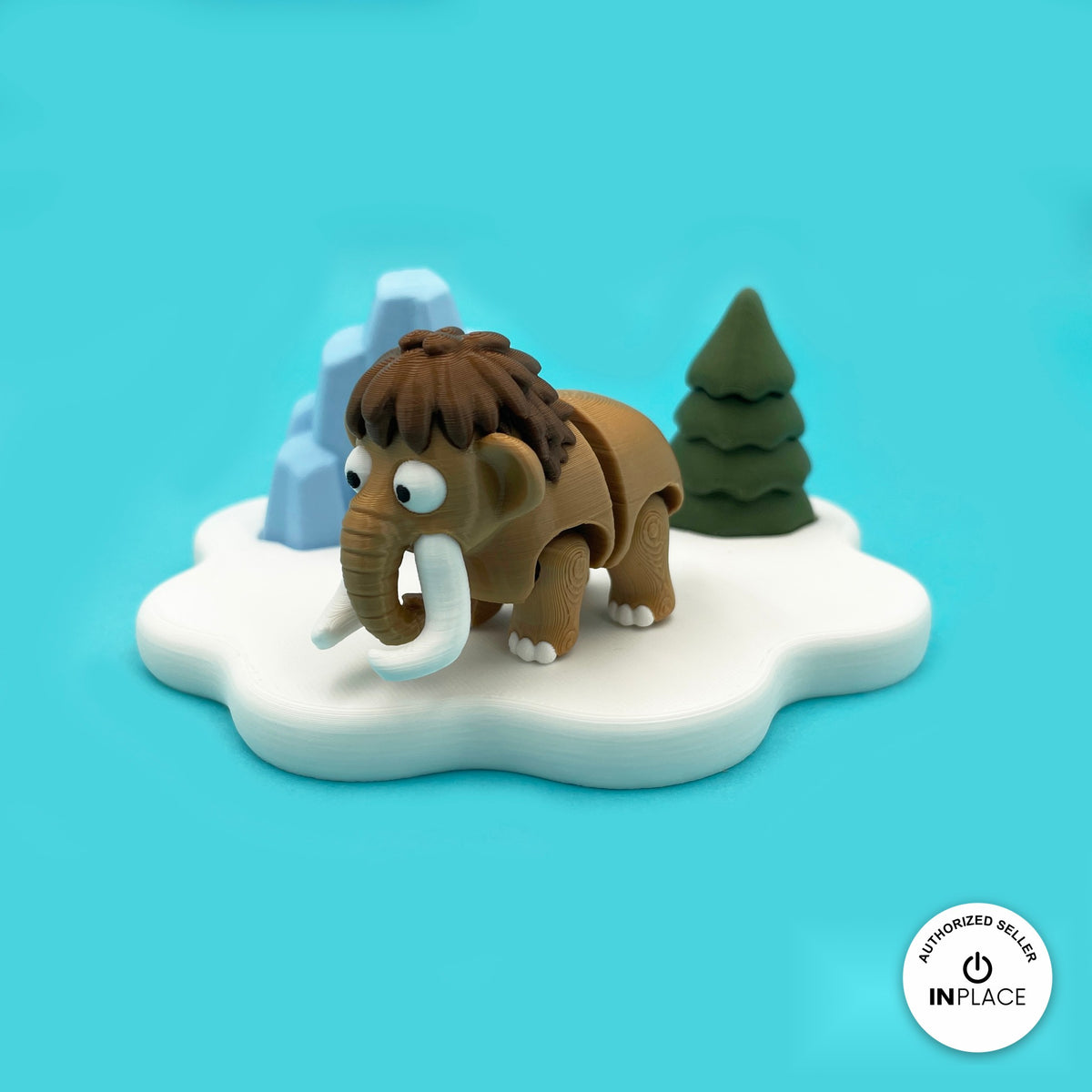 3D printed ice age platform by RU3D, shown with the Woolly Mammoth keychain