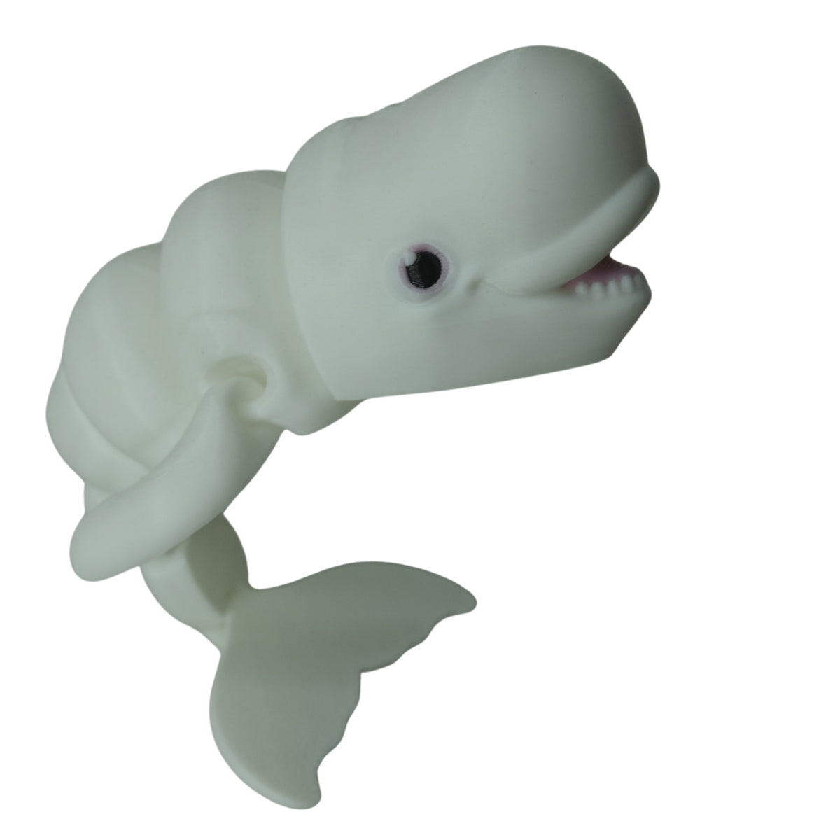 Flexible Beluga Whale 3D printed by RU3D – white curled pose