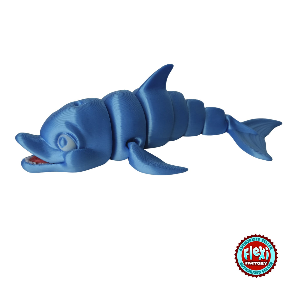 Flexible Dolphin 3D printed by RU3D – blue silk side view