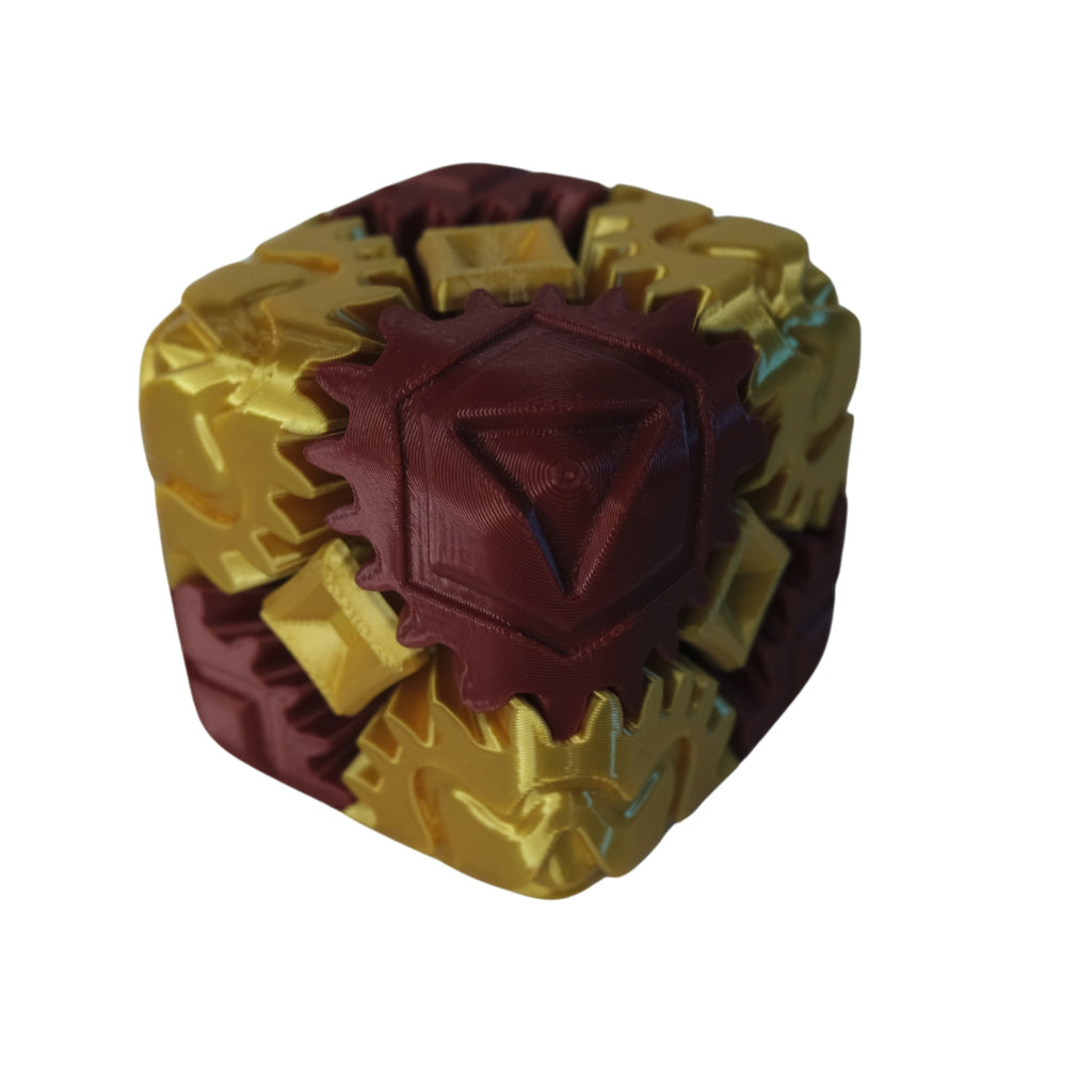 Flexible Fidget Gear Cube 3D printed by RU3D – red and gold