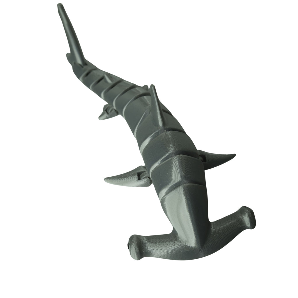 Flexible Hammerhead Shark 3D printed by RU3D – silver silk side view