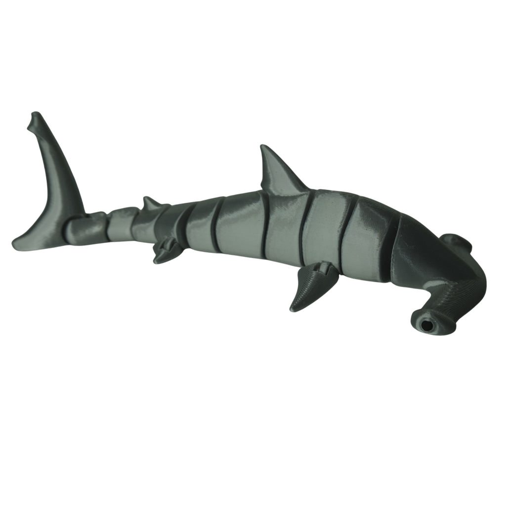 Flexible Hammerhead Shark 3D printed by RU3D – silver silk swimming pose