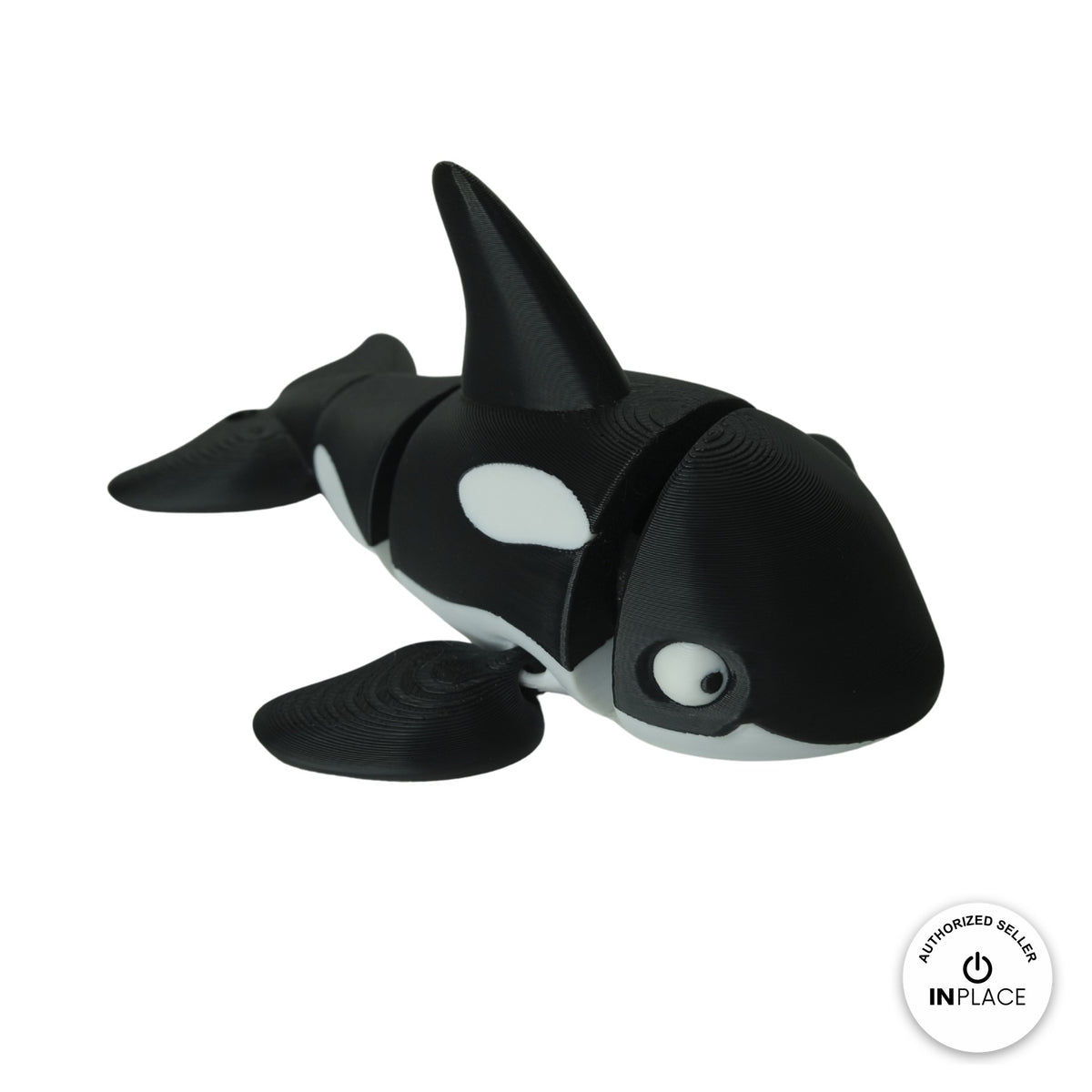 Flexible Orca 3D printed by RU3D – black and white