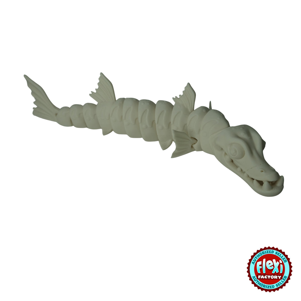 Flexible Skeleton Barracuda 3D printed by RU3D – bone white side view