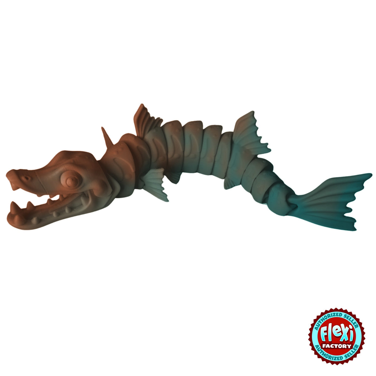 Flexible Skeleton Barracuda 3D printed by RU3D – copper and teal dual colour silk finish