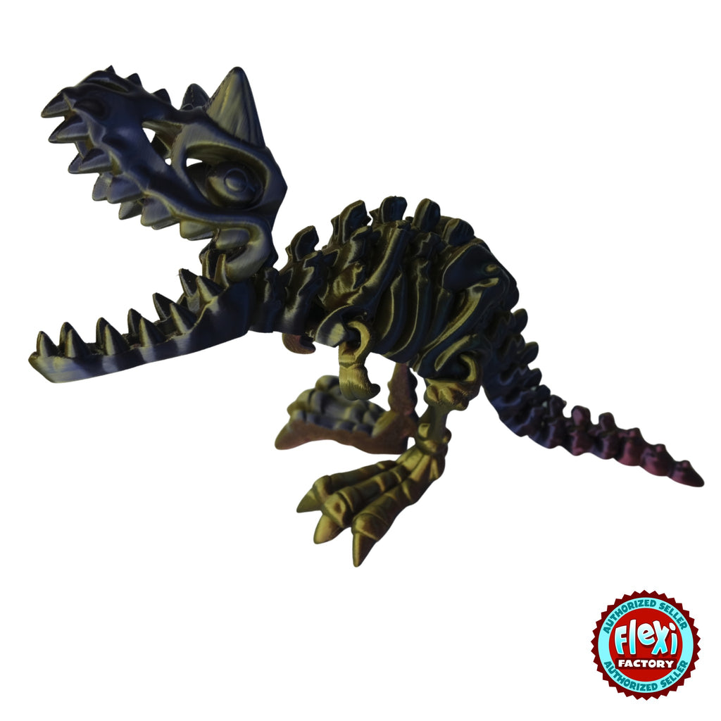 Flexible Skeleton Carnotaurus 3D printed by RU3D – blue and gold silk