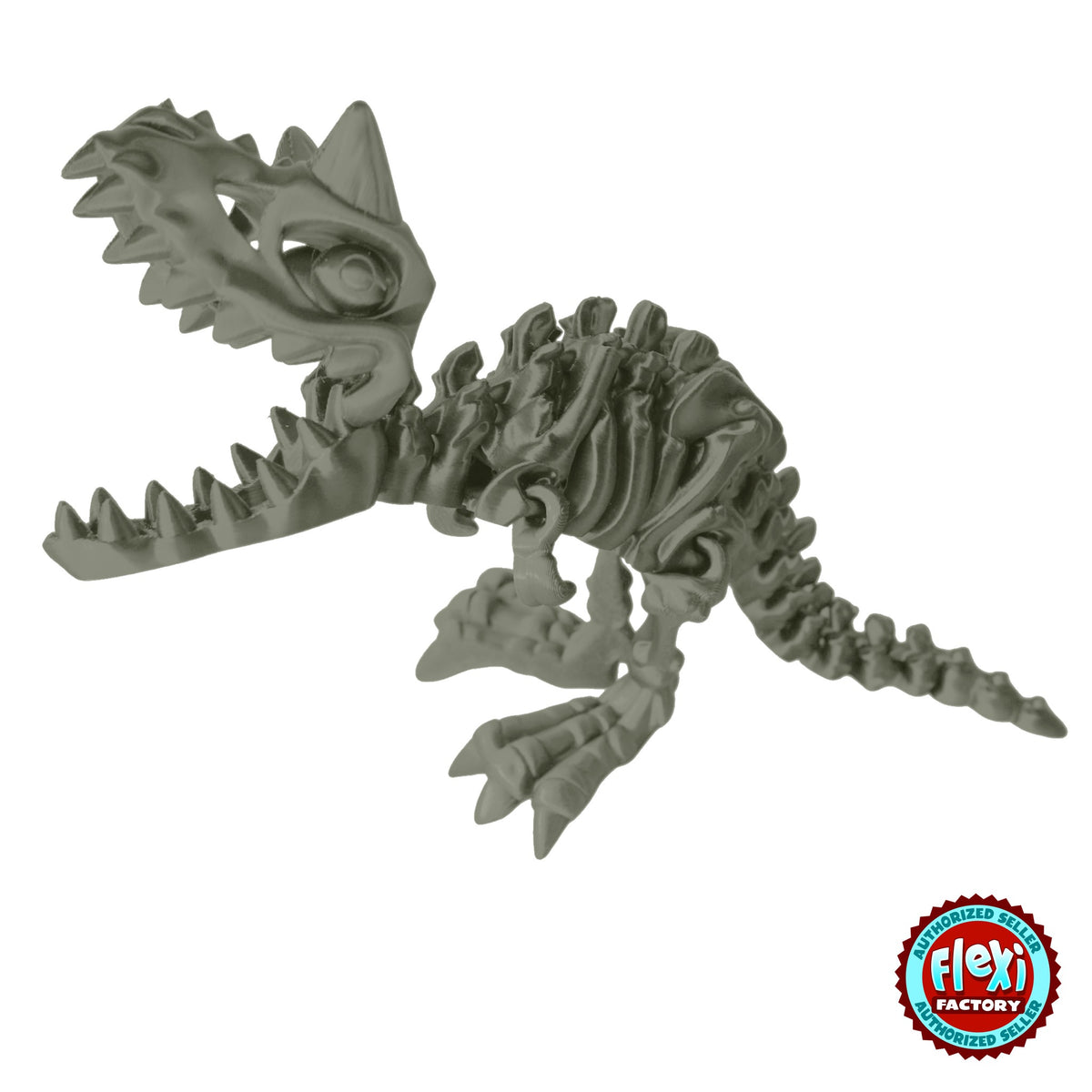 Flexible Skeleton Carnotaurus 3D printed by RU3D – bone white side view finish