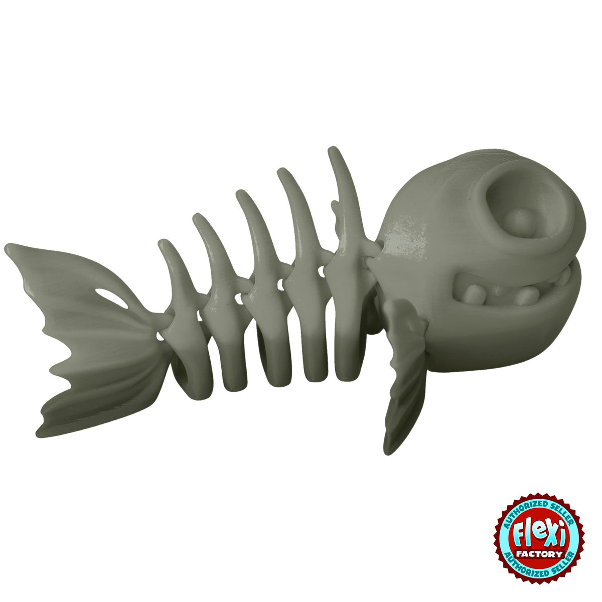 Flexi Skeleton Fish 3D printed by RU3D – bone white front view finish