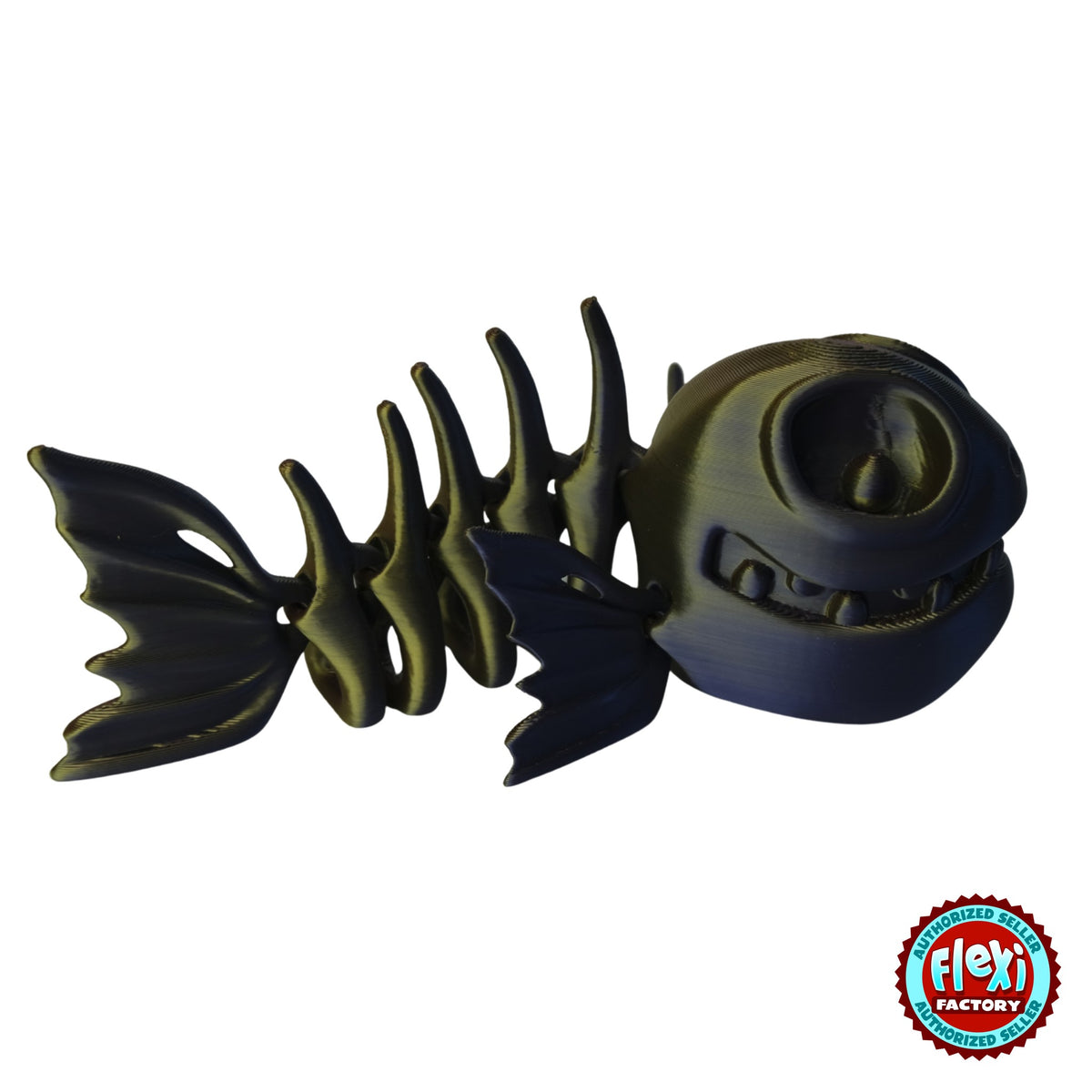 Flexi Skeleton Fish 3D printed by RU3D – purple blue and gold silk