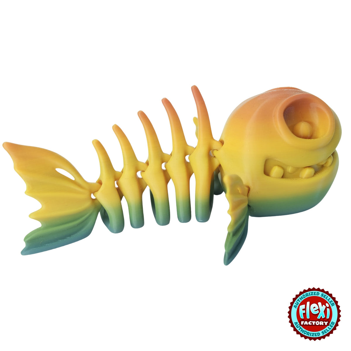 Flexi Skeleton Fish 3D printed by RU3D – rainbow silk front view