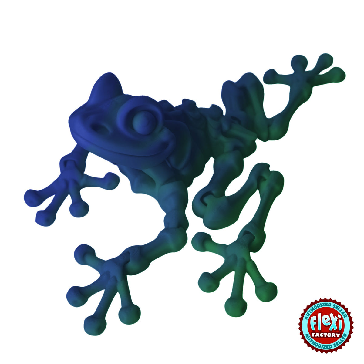 Flexible Skeleton Frog 3D printed by RU3D – blue and green dual colour silk finish