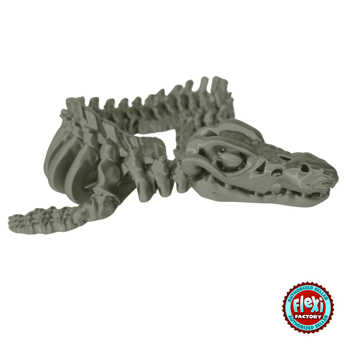 Flexible Skeleton Mosasaurus 3D printed by RU3D – bone white side view finish