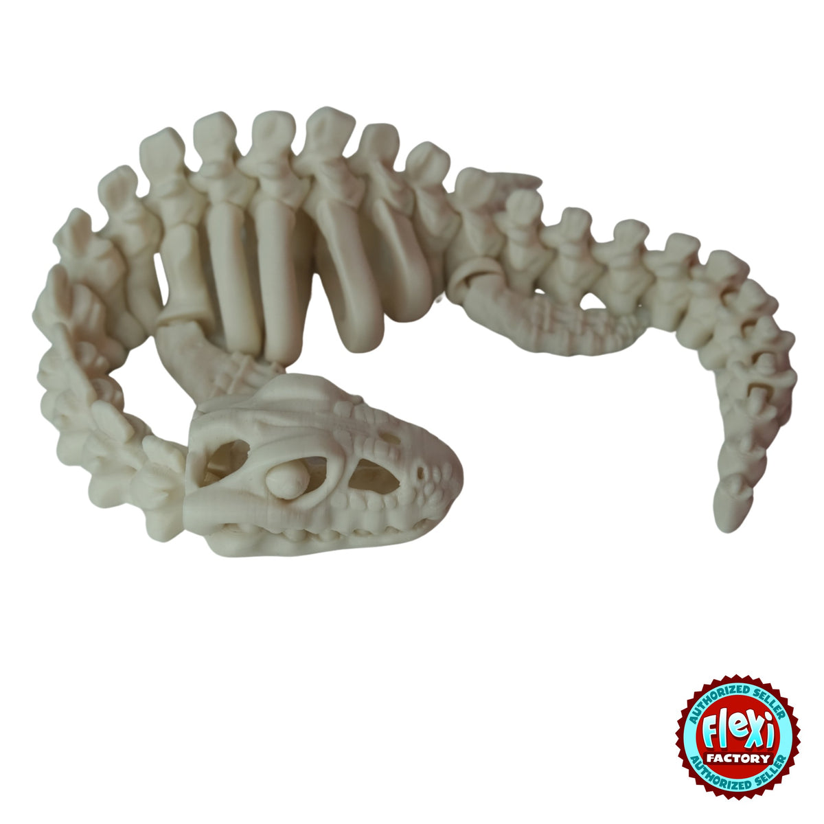 Flexible Skeleton Plesiosaurus 3D printed by RU3D – bone white curled pose