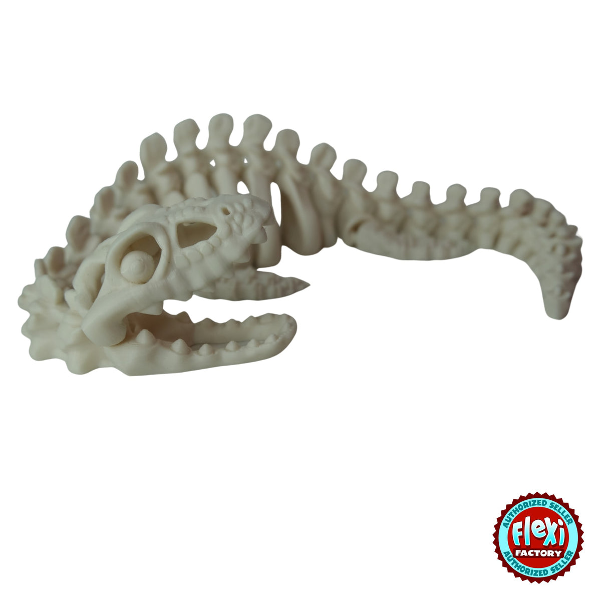 Flexible Skeleton Plesiosaurus 3D printed by RU3D – bone white head close up