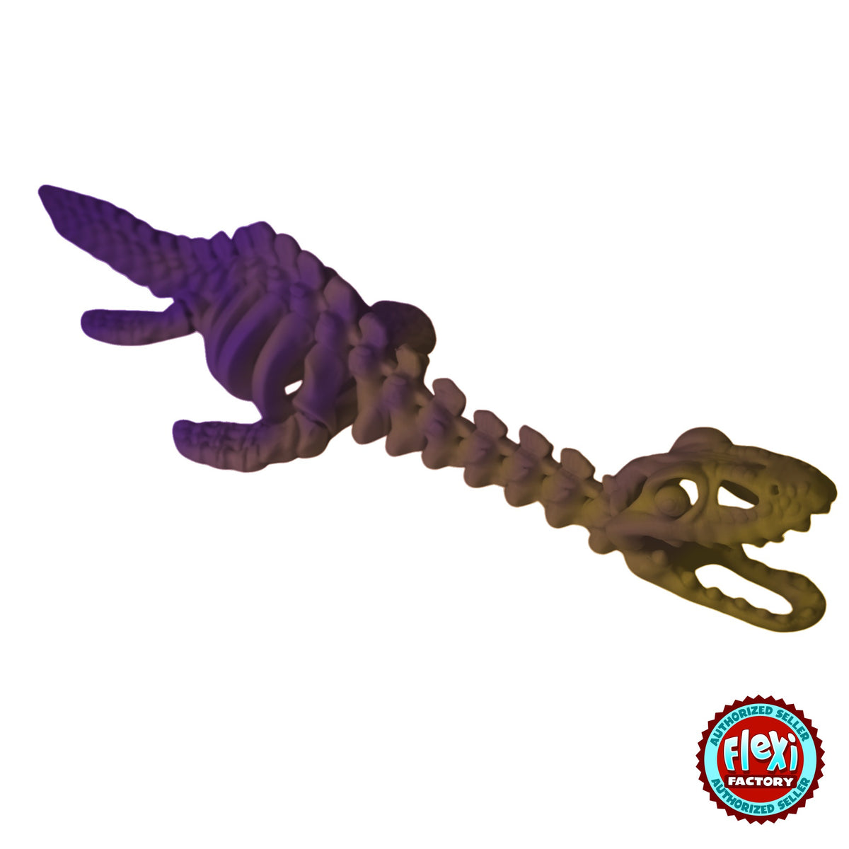 Flexible Skeleton Plesiosaurus 3D printed by RU3D – purple and gold dual colour silk finish