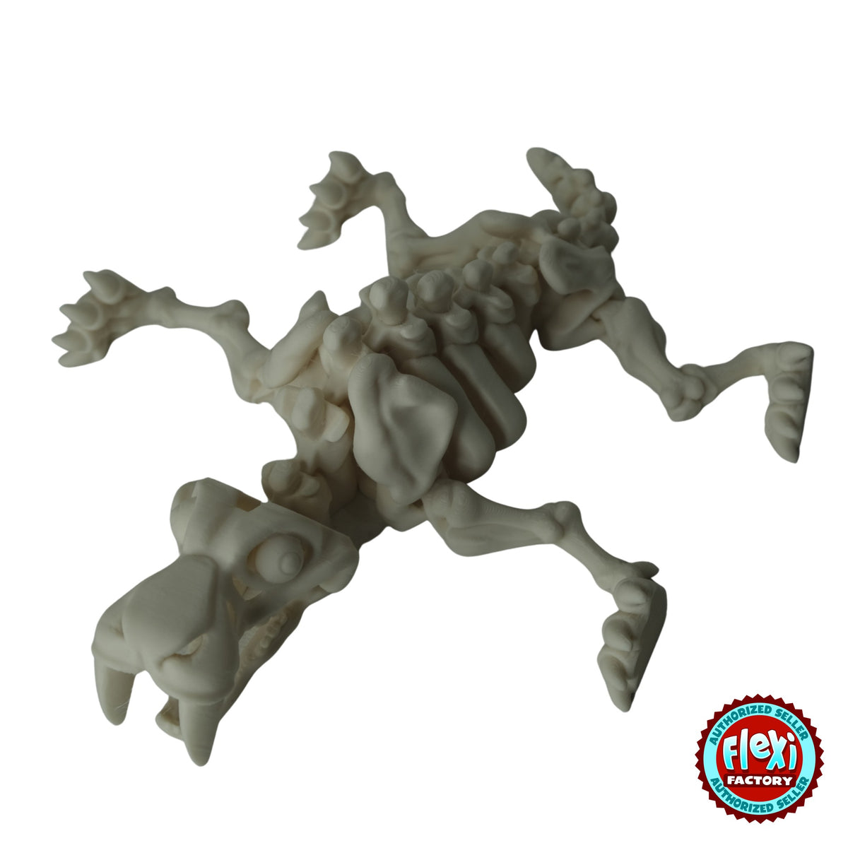 Flexible Skeleton Saber-Tooth Tiger 3D printed by RU3D – bone white pouncing pose