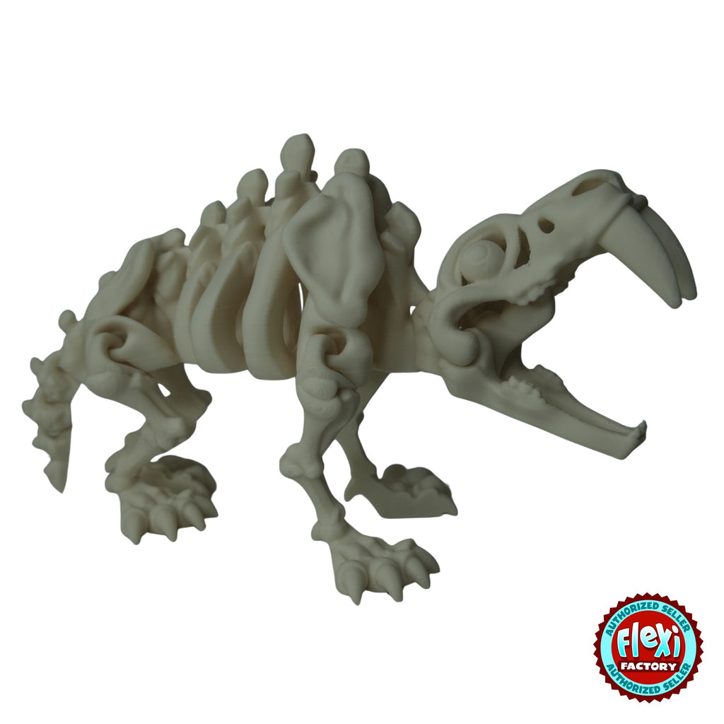 Flexible Skeleton Saber-Tooth Tiger 3D printed by RU3D – bone white side view