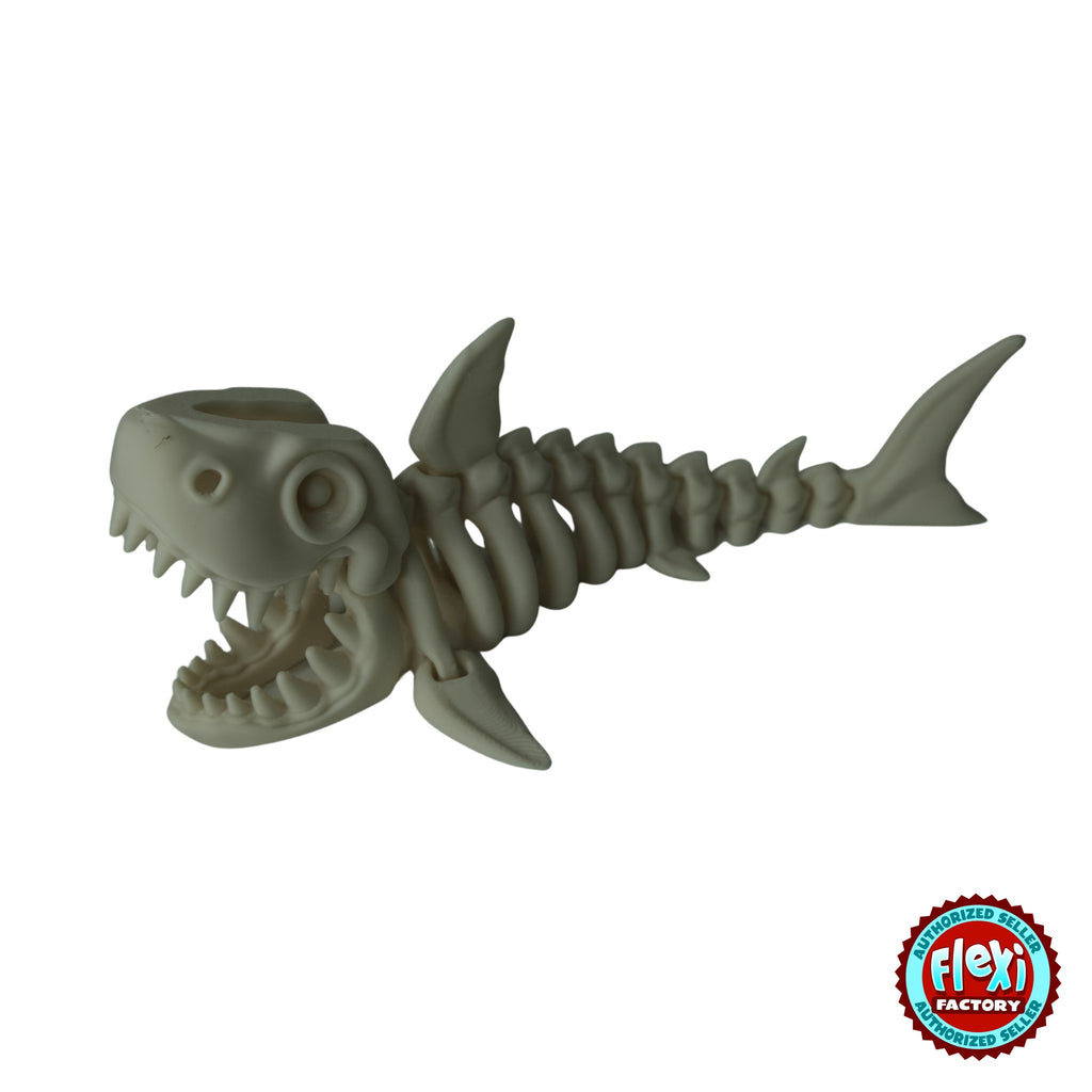 Flexible Skeleton Shark 3D printed by RU3D – bone white open jaws