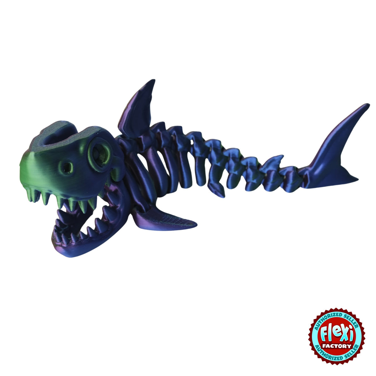 Flexible Skeleton Shark 3D printed by RU3D – dual colour silk open jaws