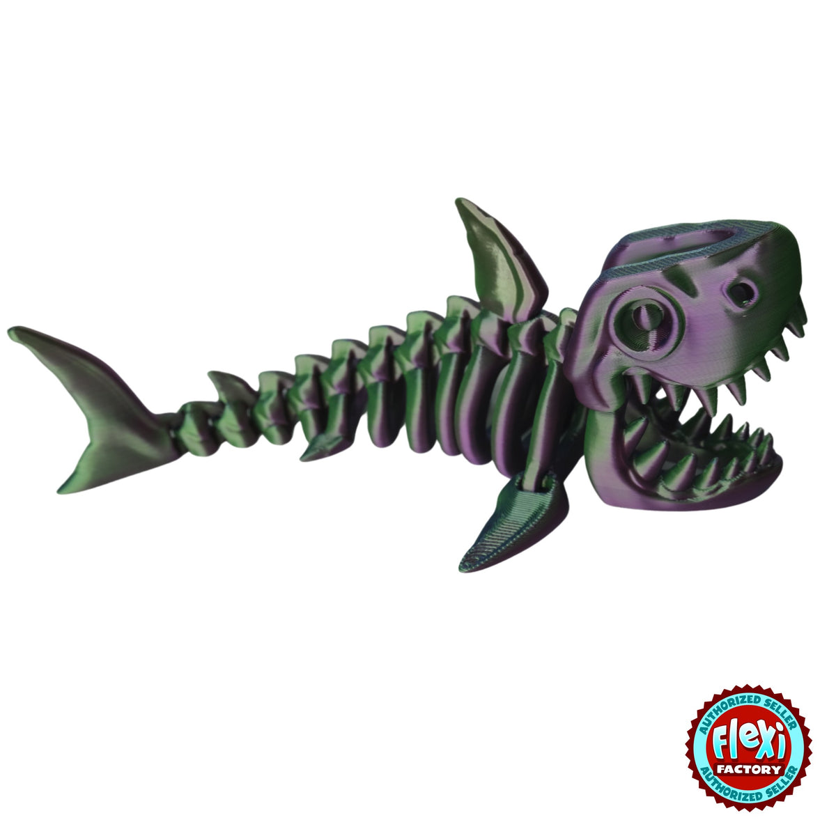 Flexible Skeleton Shark 3D printed by RU3D – dual colour silk side view