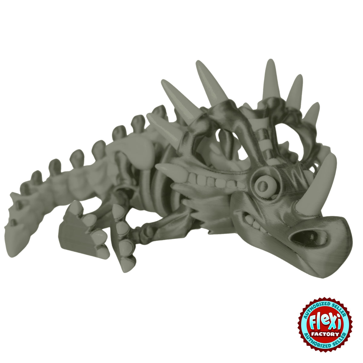 Flexible Skeleton Styracosaurus 3D printed by RU3D – bone white side view finish