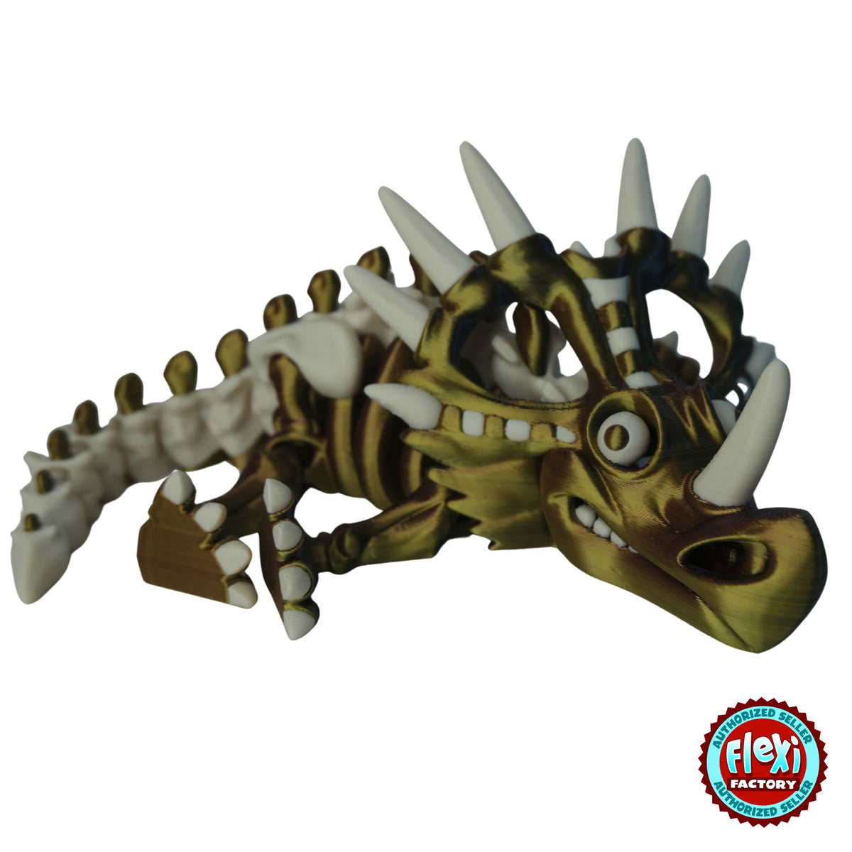 Flexible Skeleton Styracosaurus 3D printed by RU3D – premium multicolour gold side view