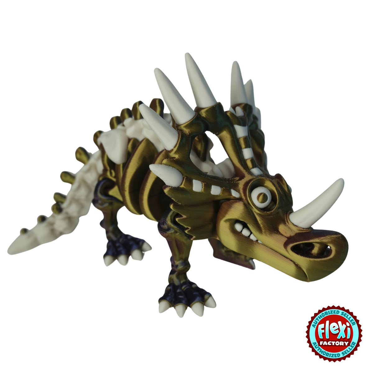 Flexible Skeleton Styracosaurus 3D printed by RU3D – premium multicolour gold