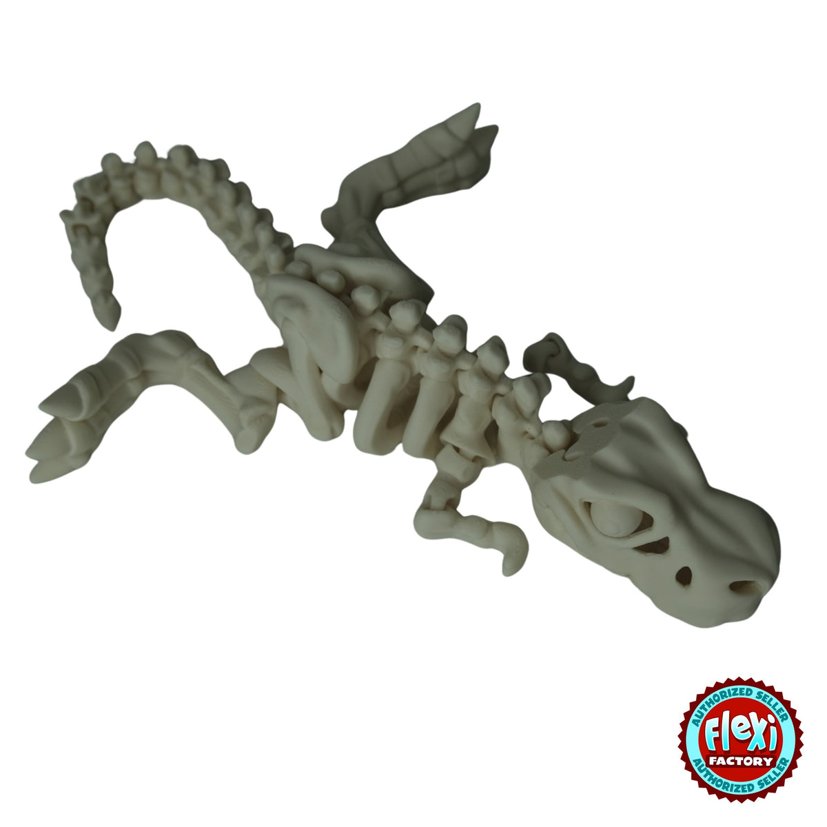 Articulated Flexible T-Rex Skeleton 3D printed by RU3D – bone white