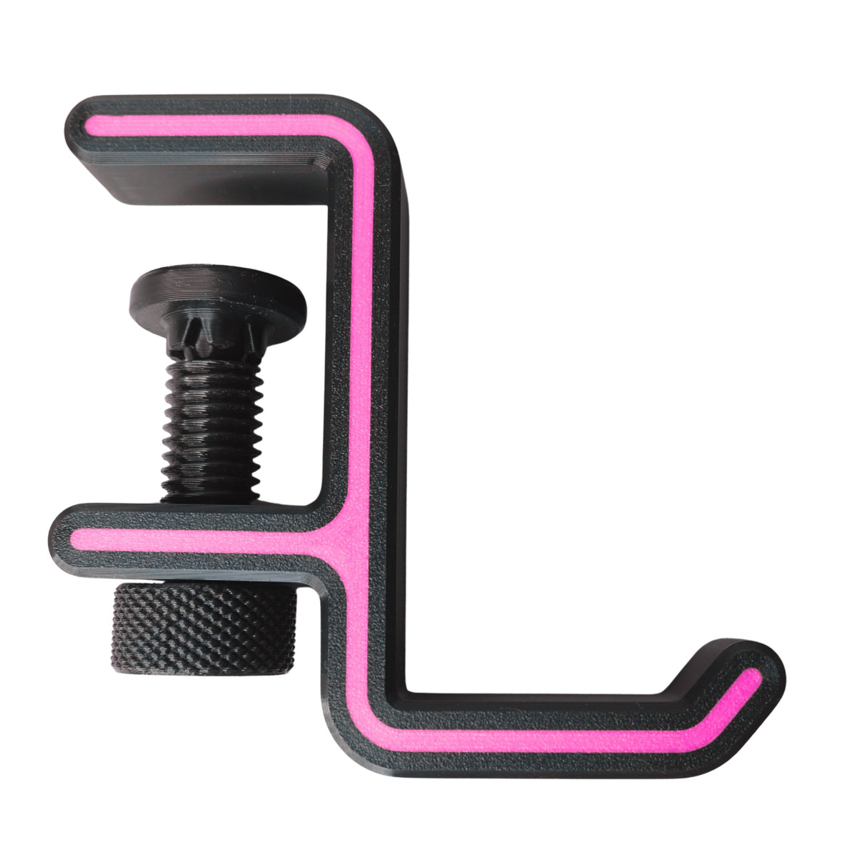 Headphone Hanger with Desk Clamp 3D printed by RU3D – black with pink accent