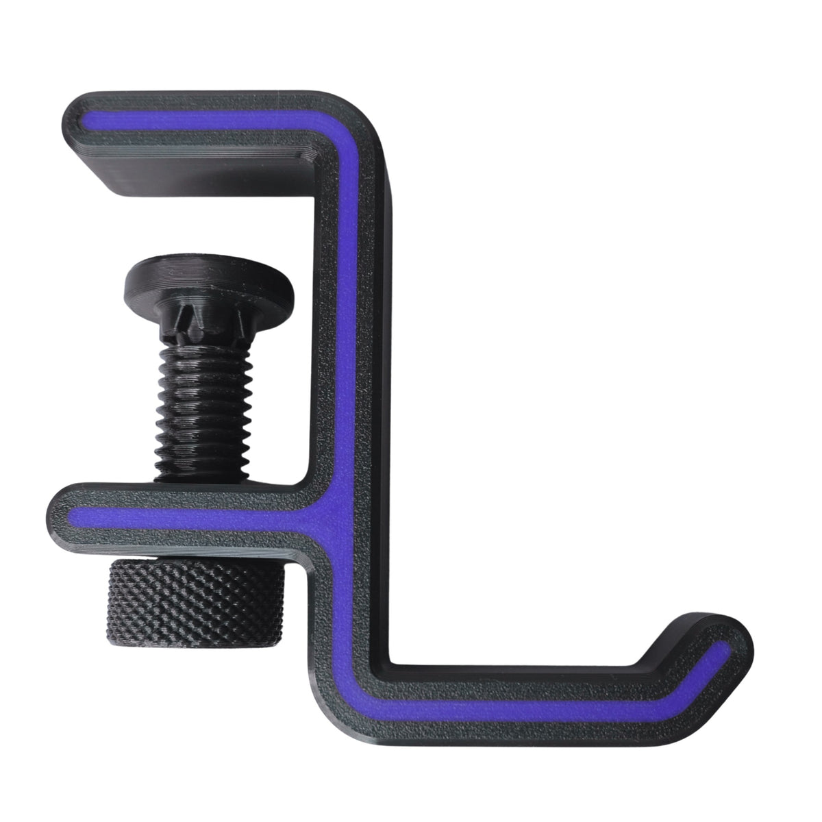 Headphone Hanger with Desk Clamp 3D printed by RU3D – black with purple accent
