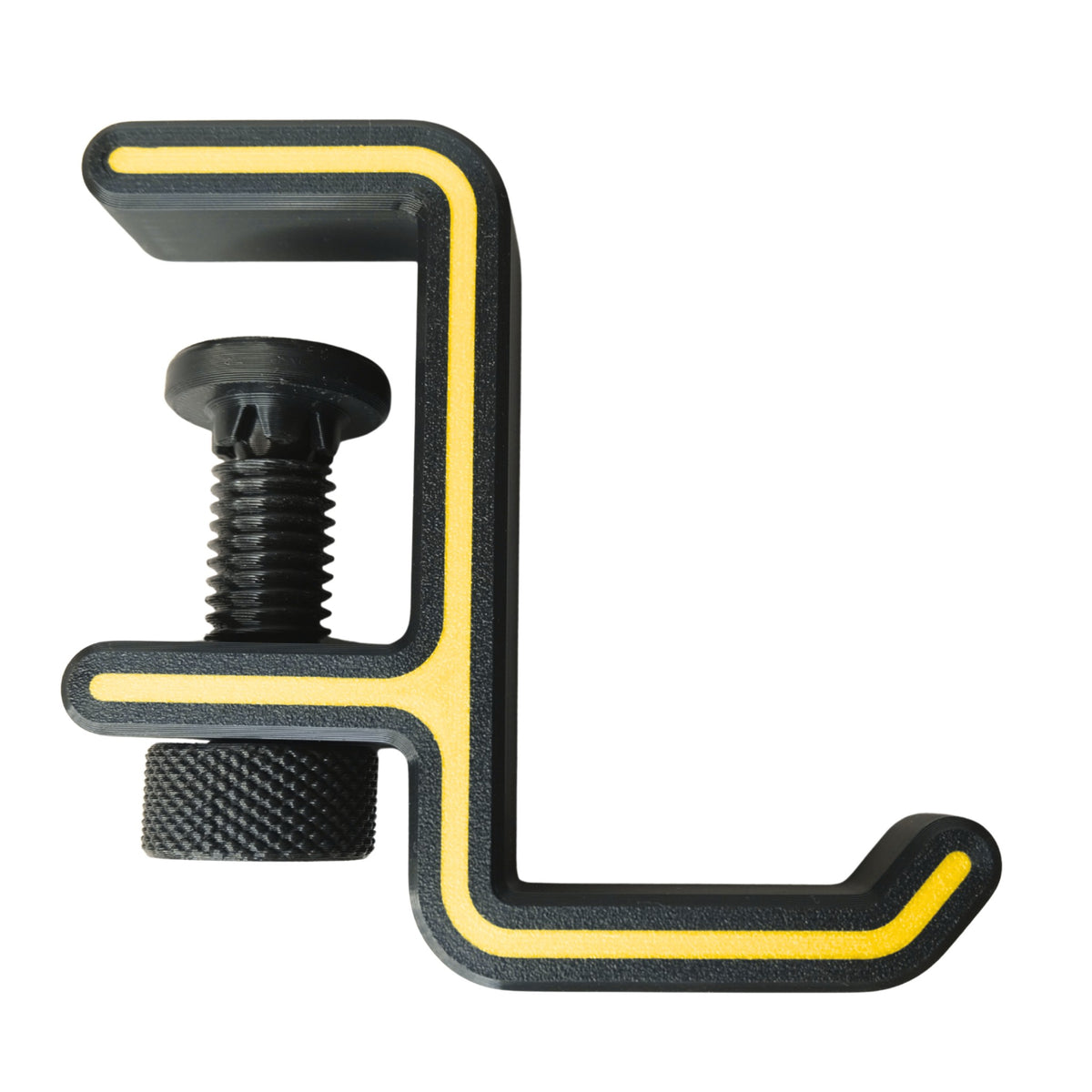 Headphone Hanger with Desk Clamp 3D printed by RU3D – black with yellow accent
