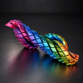 Infinity Runner geometric fidget displayed in a colourful filament finish on a dark charcoal studio background.