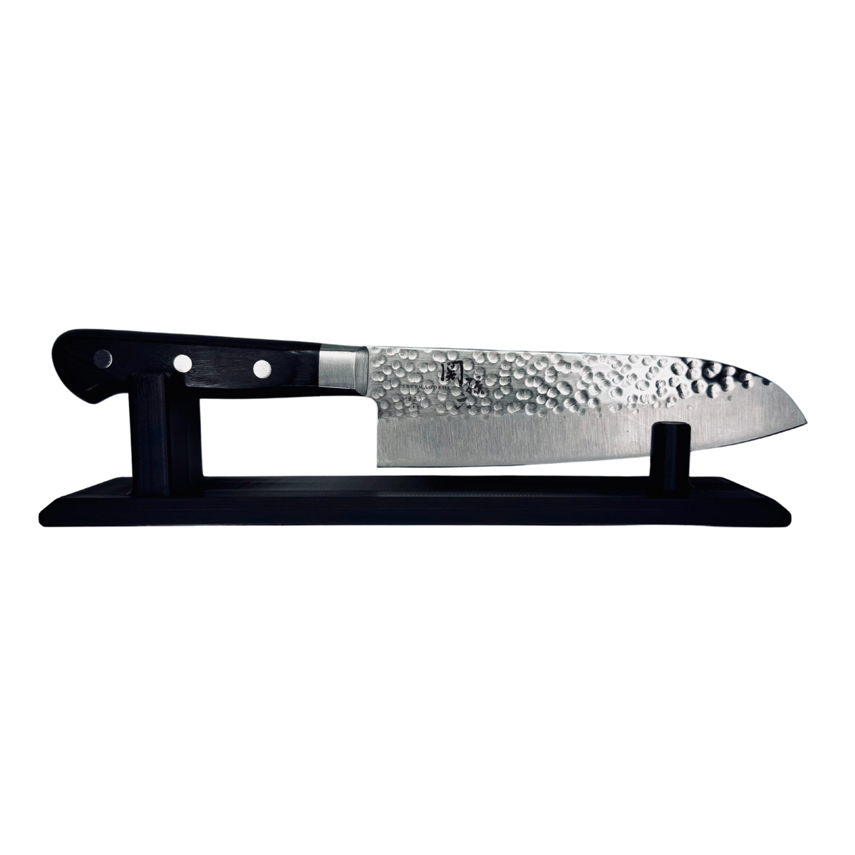 Black knife display stand 3D printed by RU3D holding a chef's knife